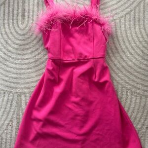 Bloomingdale’s size 7 girls Pink Dress with Feather Trim